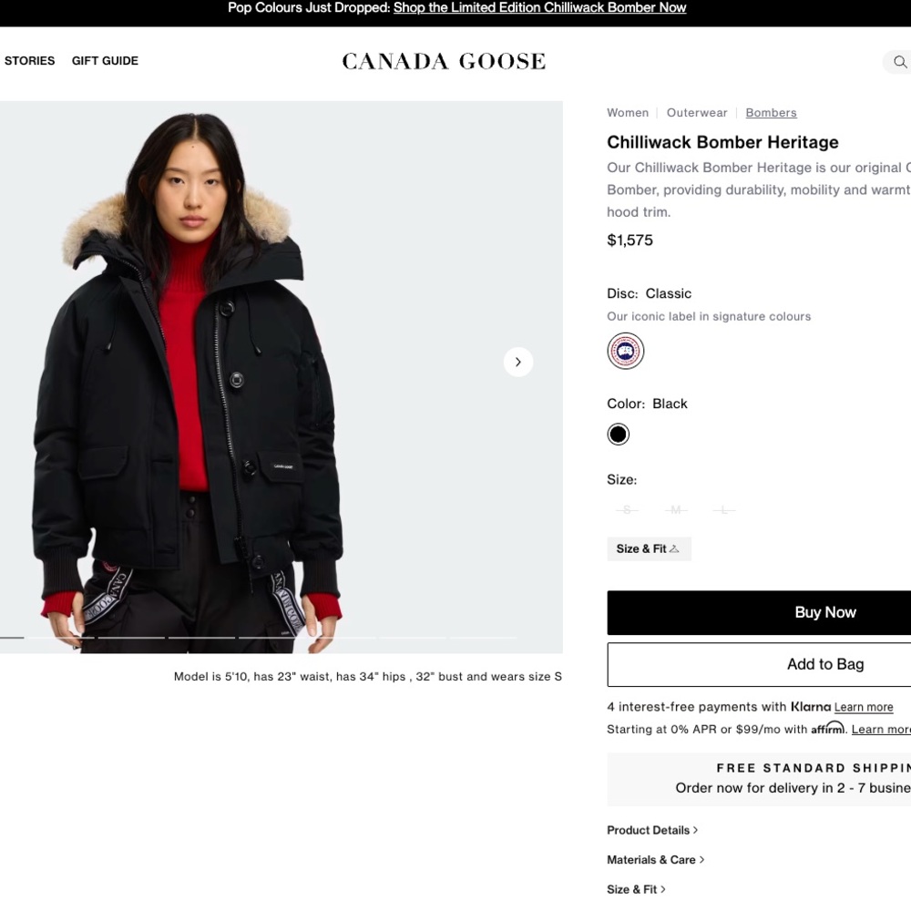 Canada Goose Warm Puffer Chilliwack Bomber Heritage Black Jacket with Fur Hood
